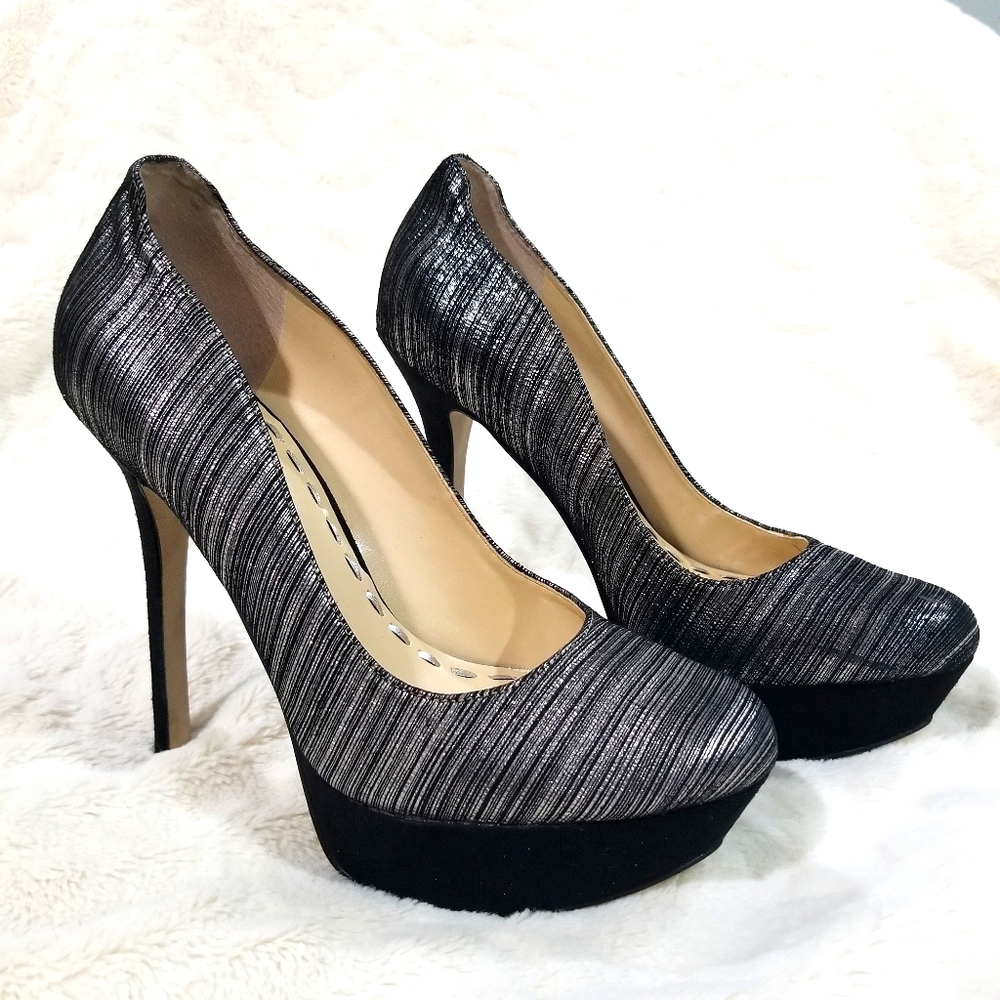 Enzo Angiolini Metallic Black Platform Pumps